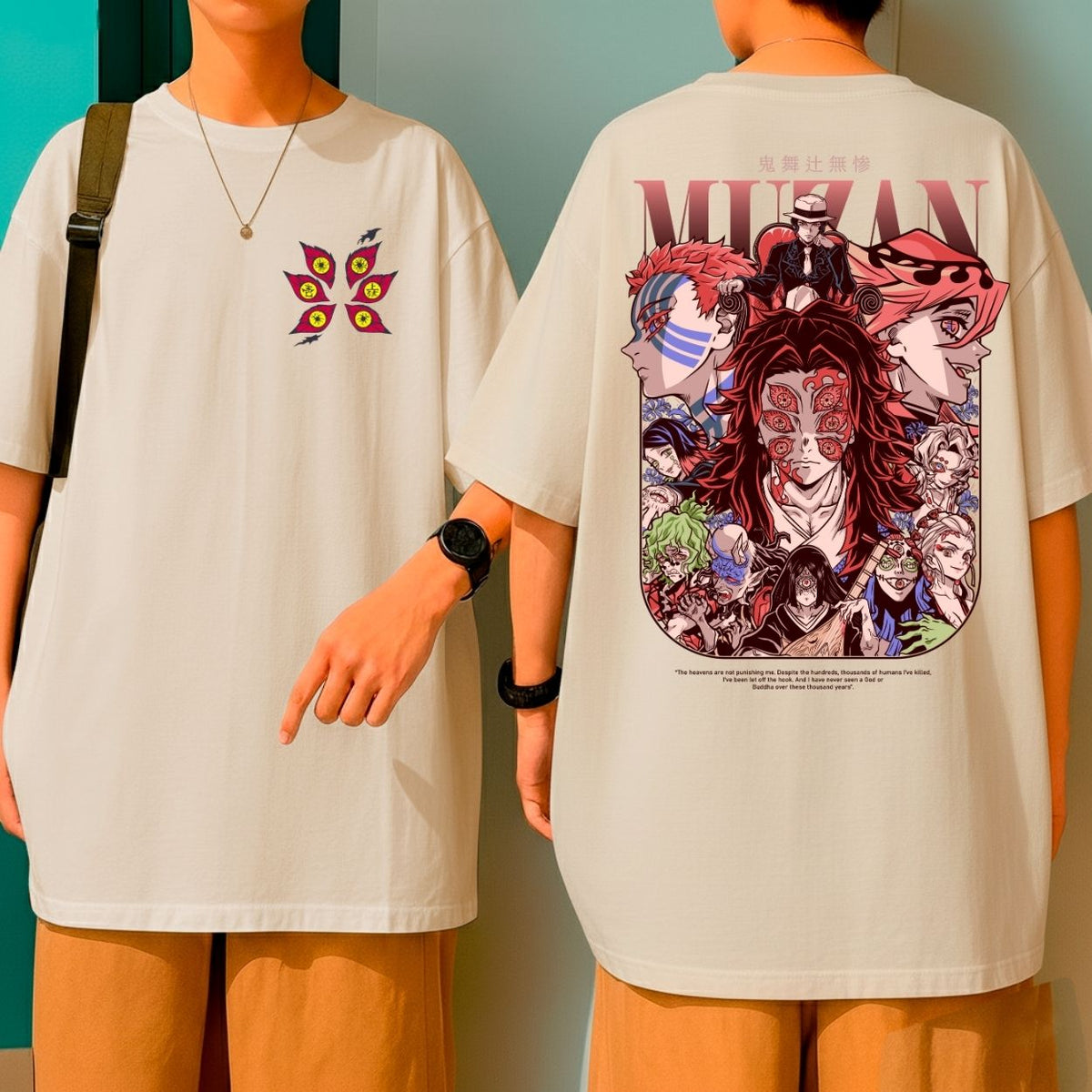 Camiseta Oversized Oni Demon Slayer Kokushibo Muzan Akaza Blusão Over Largo Grande