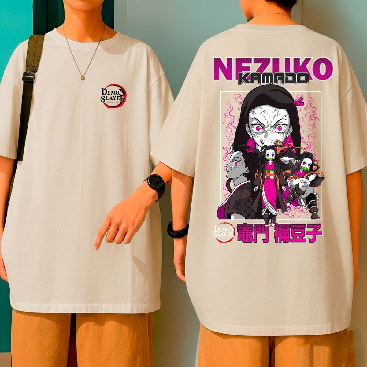 Camiseta Oversized Nezuko Demon Slayer Oni Blusão 100% Algodão Malha Grossa