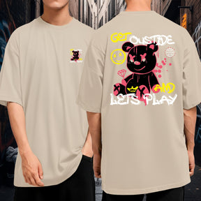 Camiseta Oversized Blusão Malha Grossa Premium Ursinho Get Outside And Lets Play