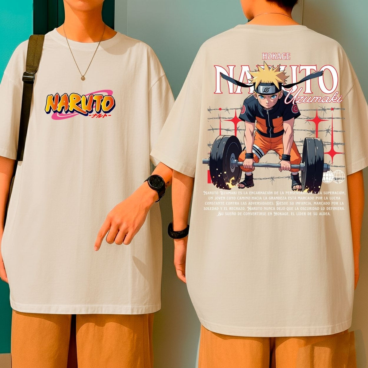 Camiseta Oversized Algodão Malha Grossa Premium Anime Naruto Uzumaki