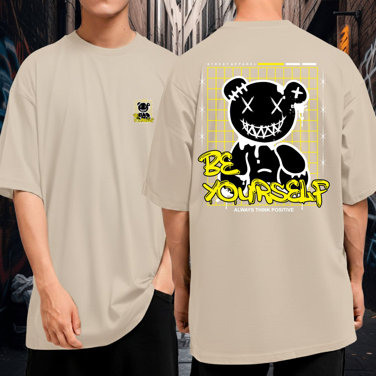 Camiseta Oversized Premium Malha Grossa Gola Redonda Ursinho Be Yourself