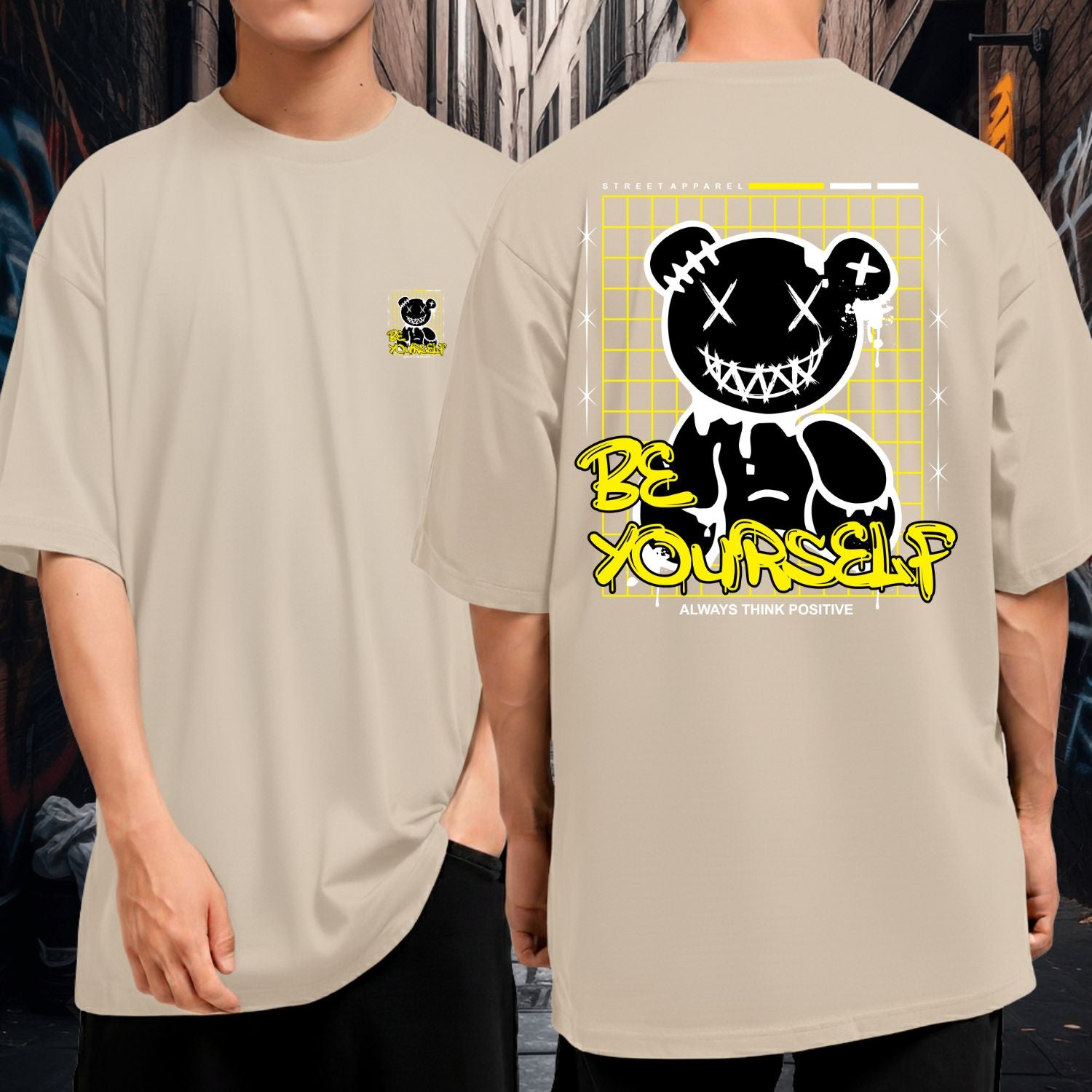 Camiseta Oversized Premium Malha Grossa Gola Redonda Ursinho Be Yourself