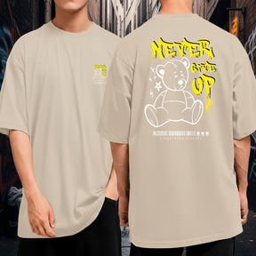 Camiseta Oversized Larga Streetwear Never Give Up Bear Moda Urbana