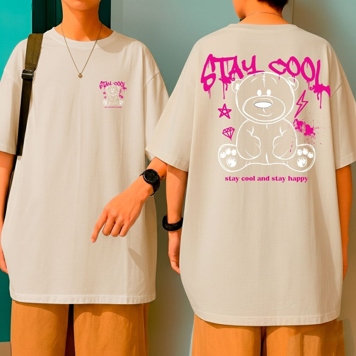 Camiseta Oversized Malha Premium Urso Streetwear Stay Cool Unissex