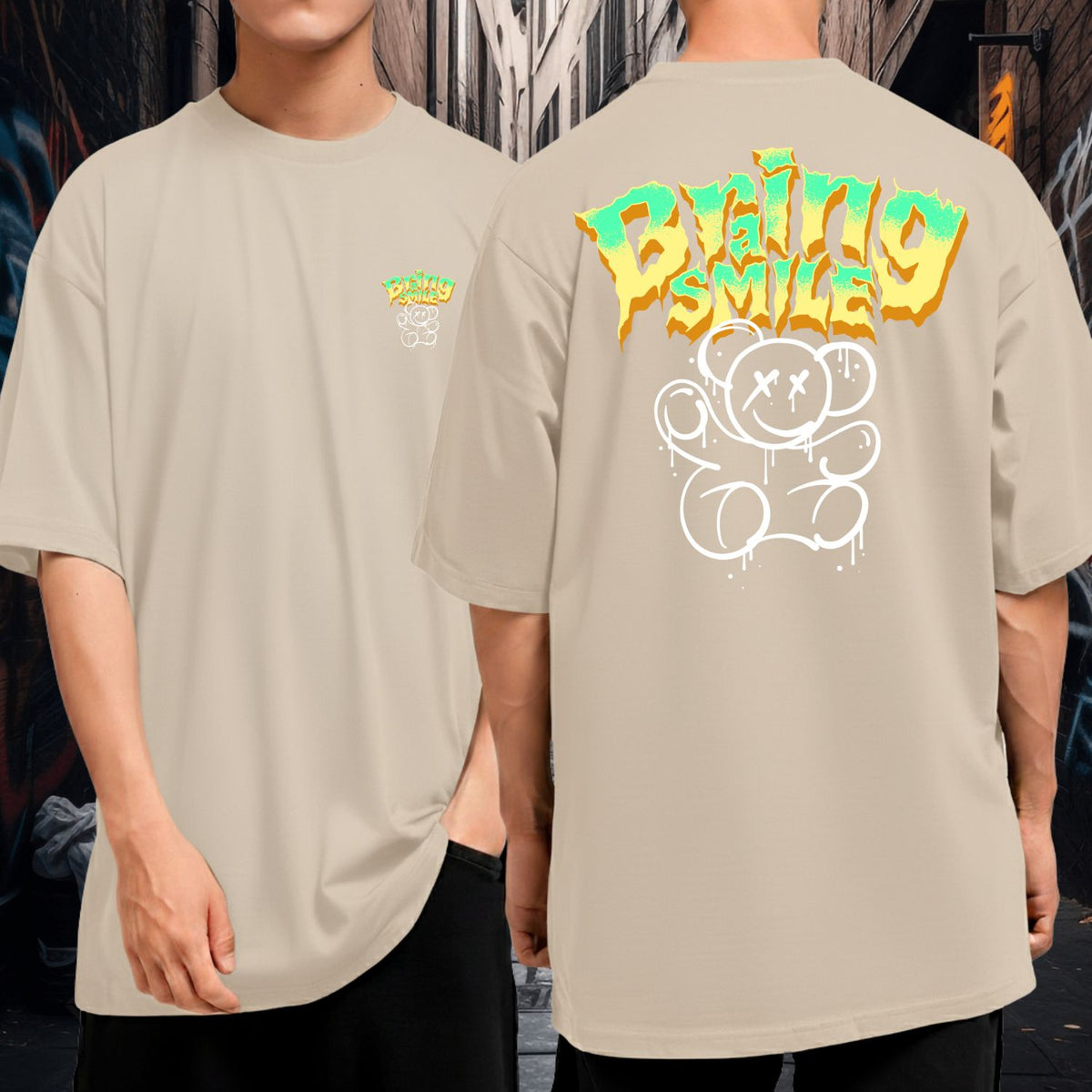 Camiseta Oversized Algodão Premium Bring a Smile Bear Streetwear