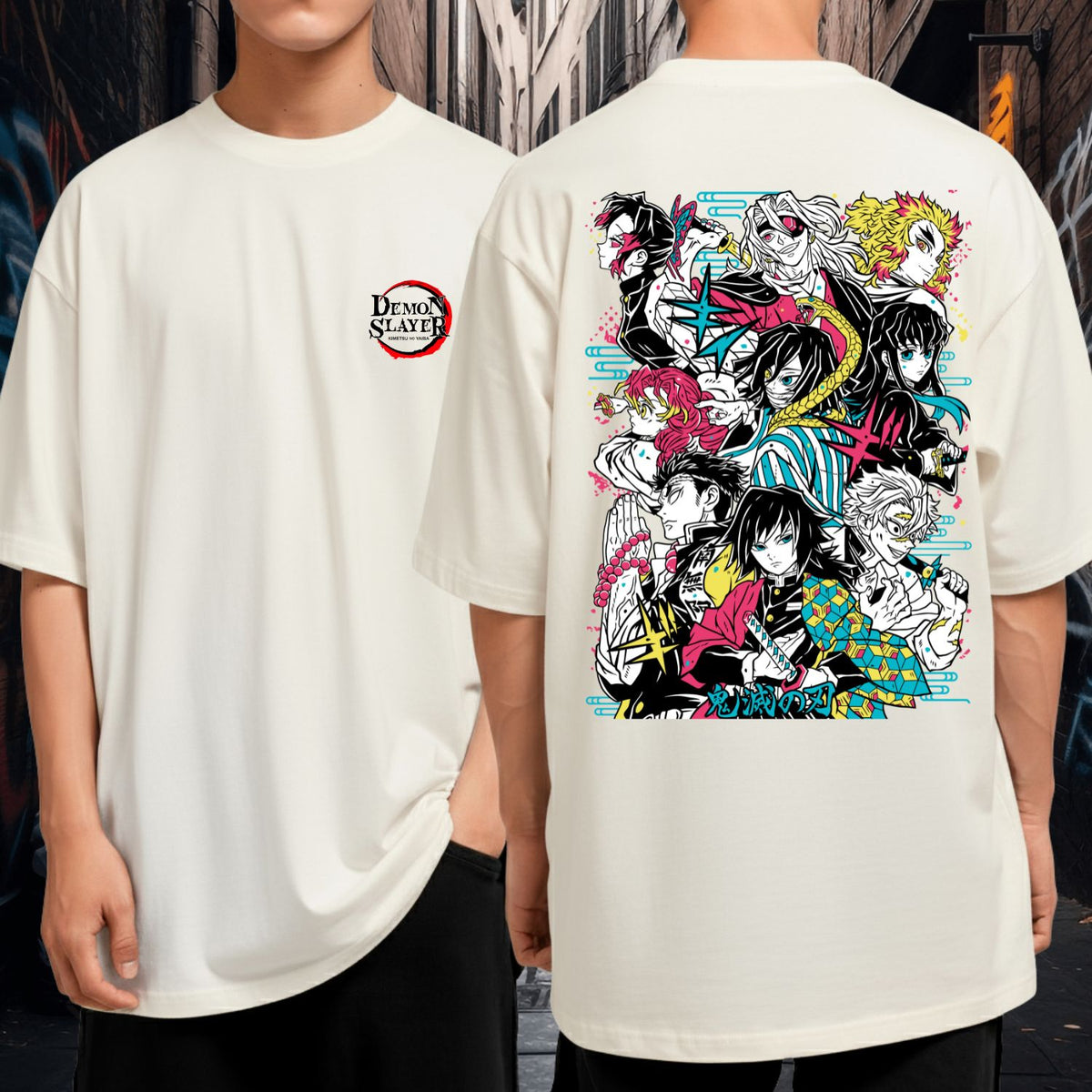 Camiseta Oversized Manga Larga Demon Slayer Hashira Personagens