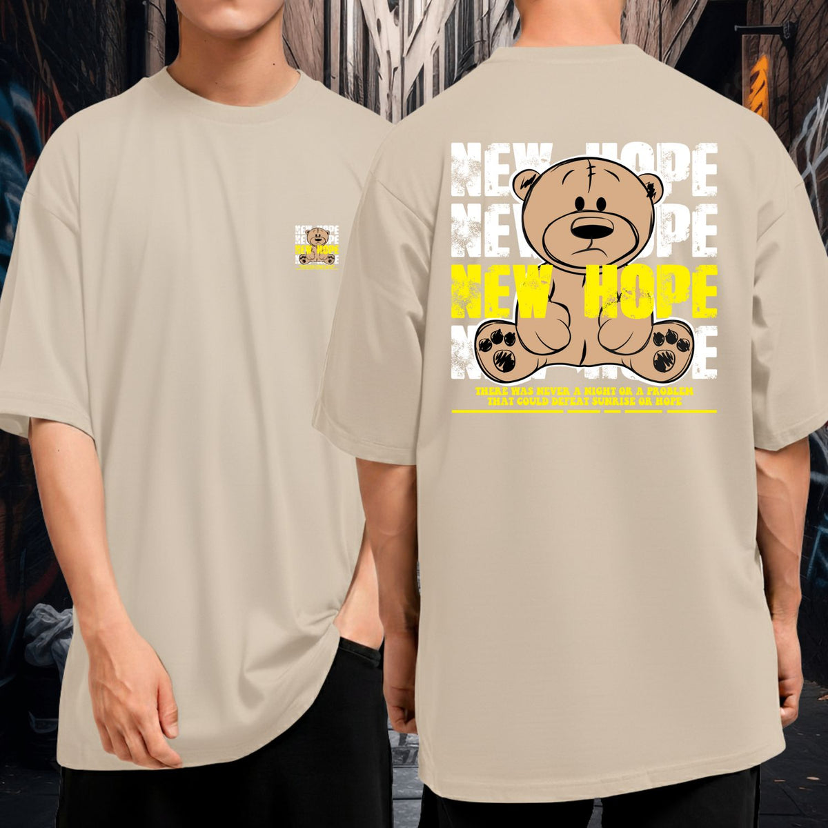 Camiseta Oversized 100% Algodão New Hope Bear Streetwear Positiva