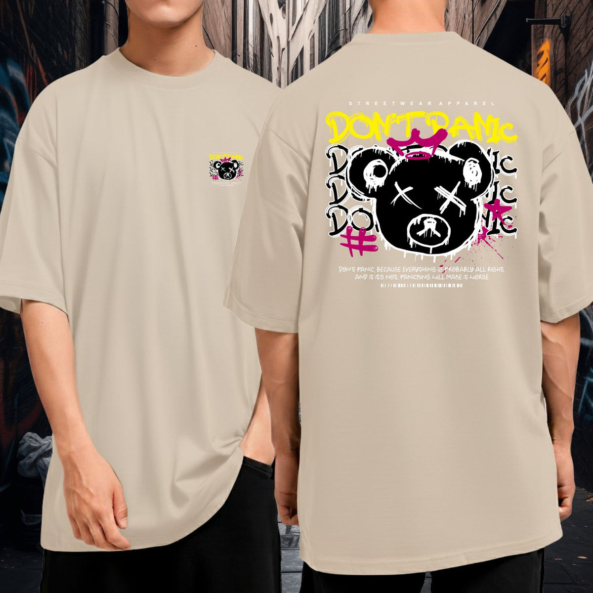 Camiseta Oversized Algodão Don't Panic Moda Streetwear Casual Unissex