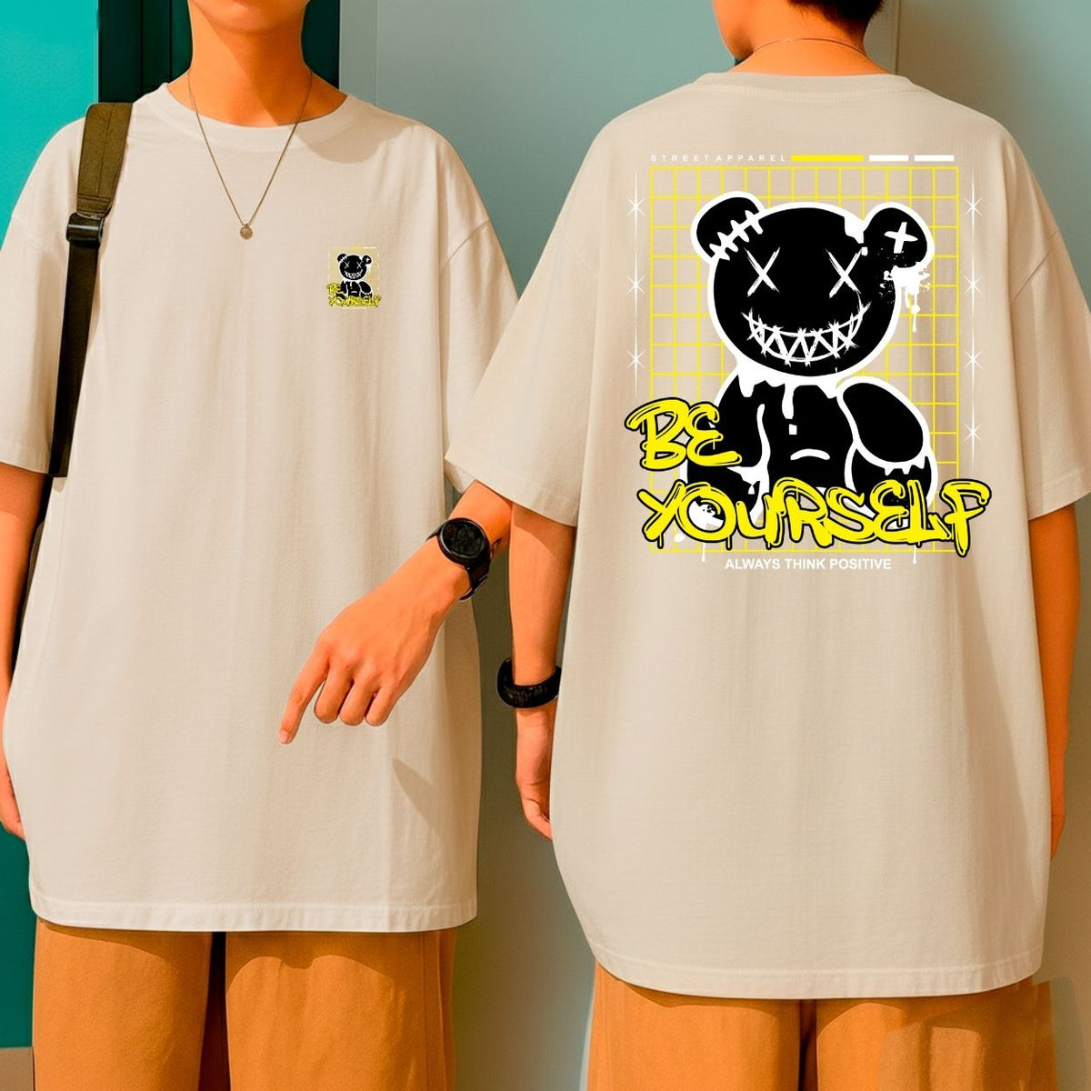 Camiseta Oversized 100% Algodão Bear Be Yourself Blusão Malha Premium