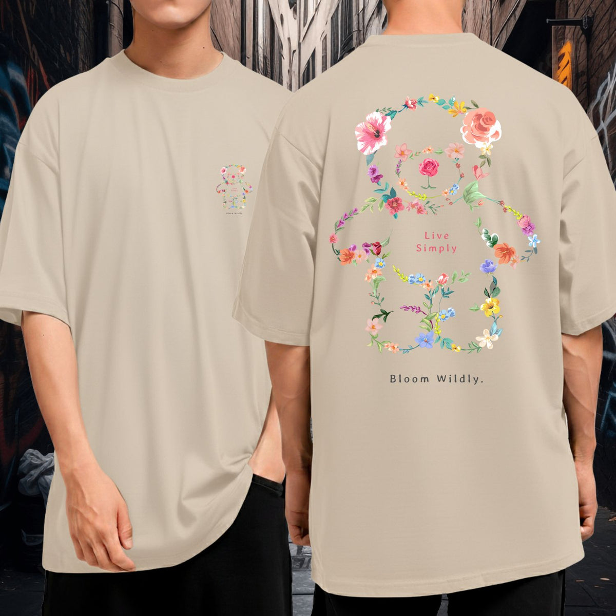 Camiseta Oversized Algodão Blusão Bloom Wildly Streetwear Minimalista