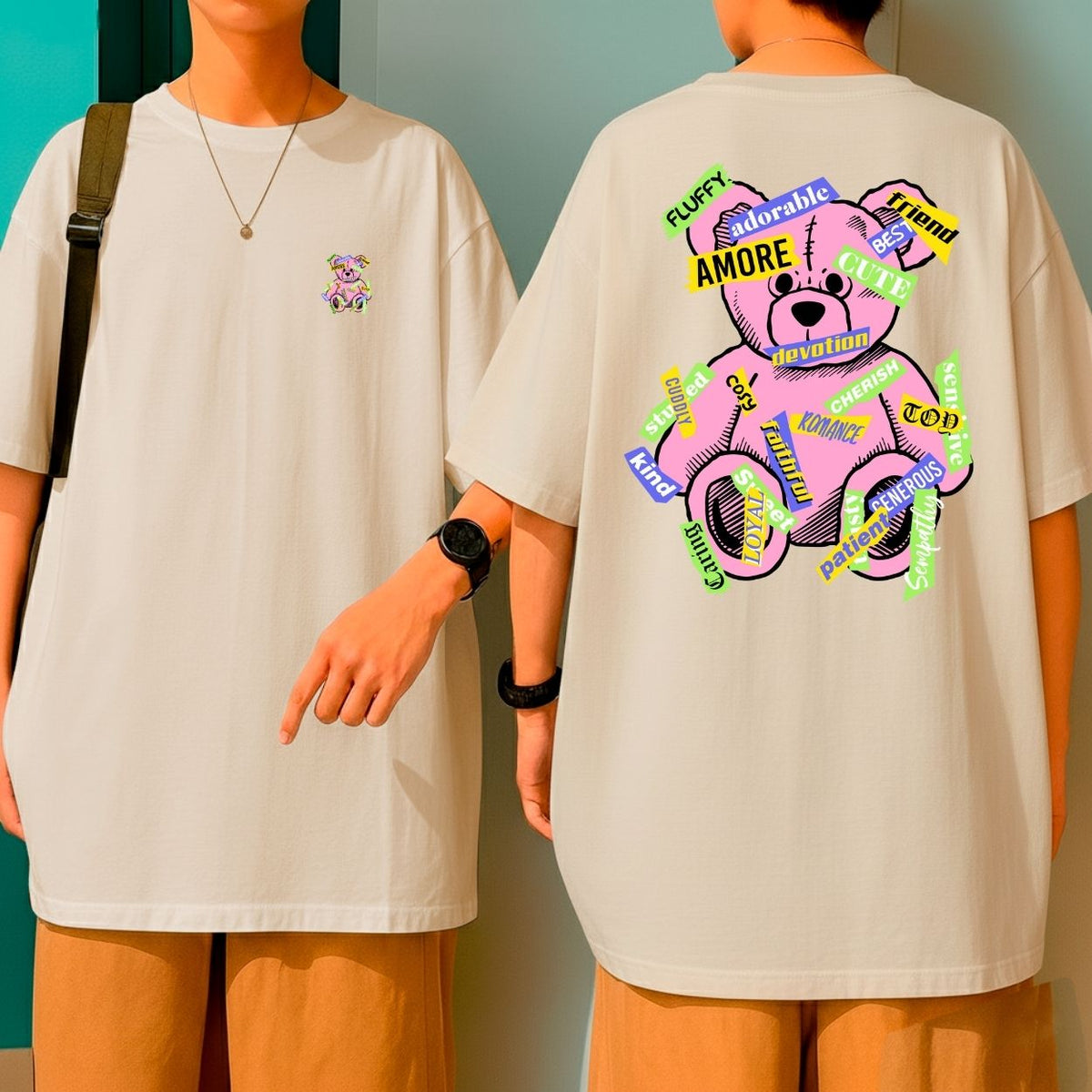 Camiseta Oversized Streetwear Amore Bear Design Colorido e Moderno P ao GG