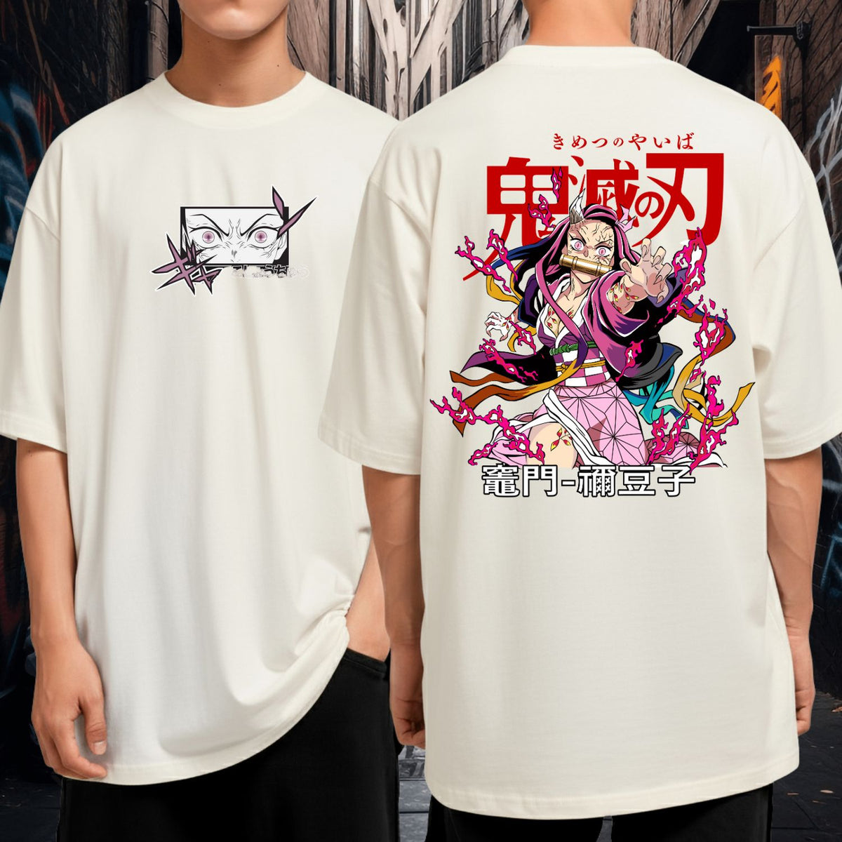 Camiseta Oversized Anime Demon Slayer Nezuko Oni 100% Algodão Malha Premium