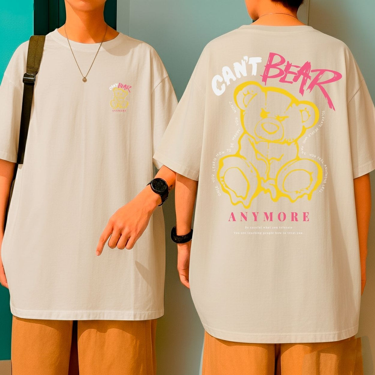 Camiseta Oversized Larga Urso Streetwear Can’t Bear Anymore Blusão Grande