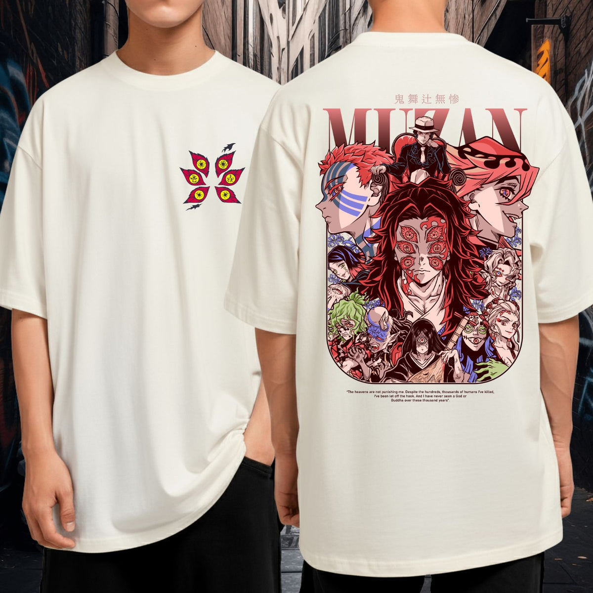 Camiseta Oversized Algodão Demon Slayer Oni Muzan Akaza Kokushibo