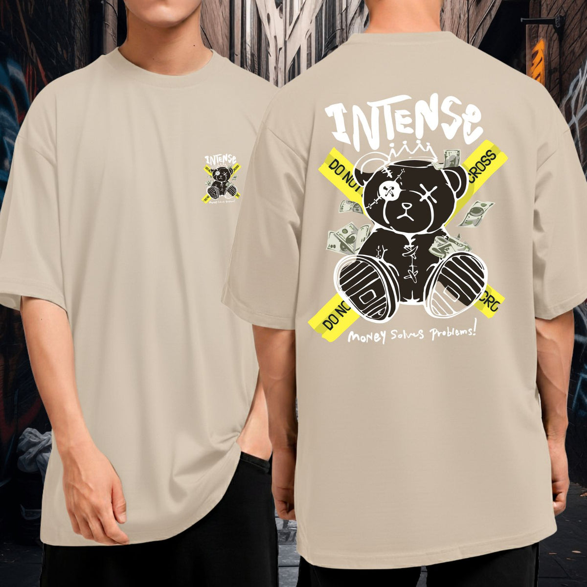 Camiseta Oversized Streetwear Underground Urso Intense Money Solves Problems