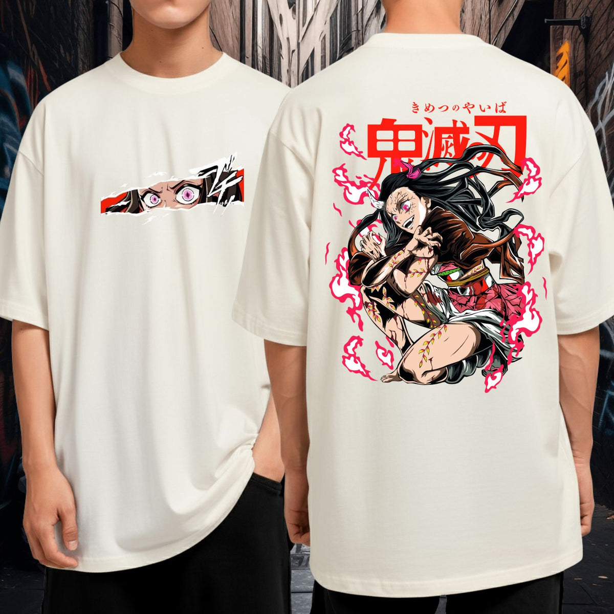 Camiseta Oversized 100% Algodão Oni Nezuko Transformação Blusão Manga Larga Malha Grossa