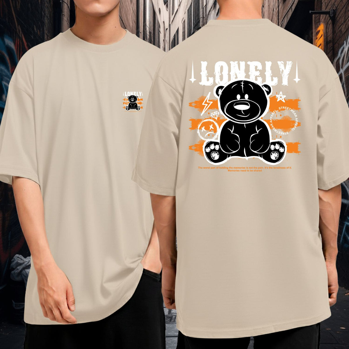 Camiseta Oversized Premium Malha Grossa Larga Lonely Bear Streetwear Unissex