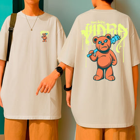 Camiseta Oversized Malha Premium Algodão Streetwear Urban Bear Urso Grafite Preta
