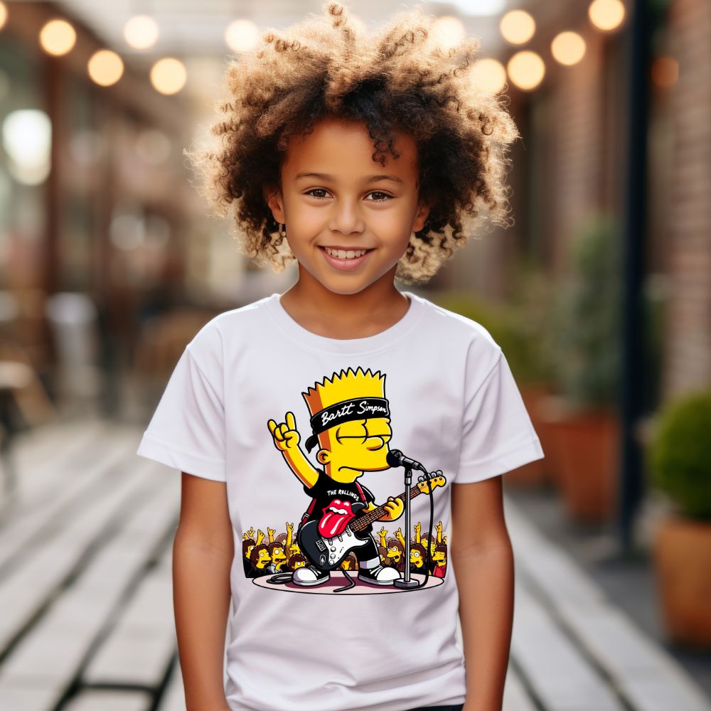 Camiseta Infanto Juvenil Personagens Bart Simpsons Rock Roll 01