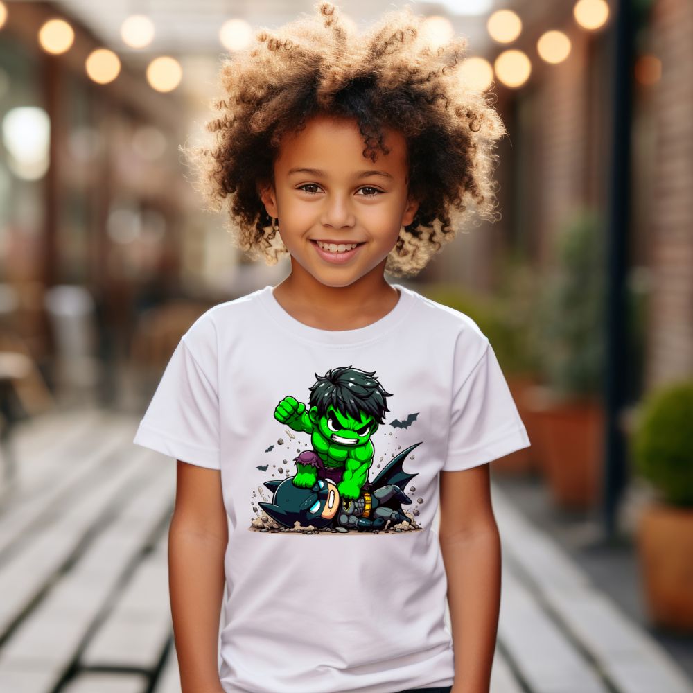 Camiseta Infanto Juvenil Personagens Super Heróis Hulk vs Batman