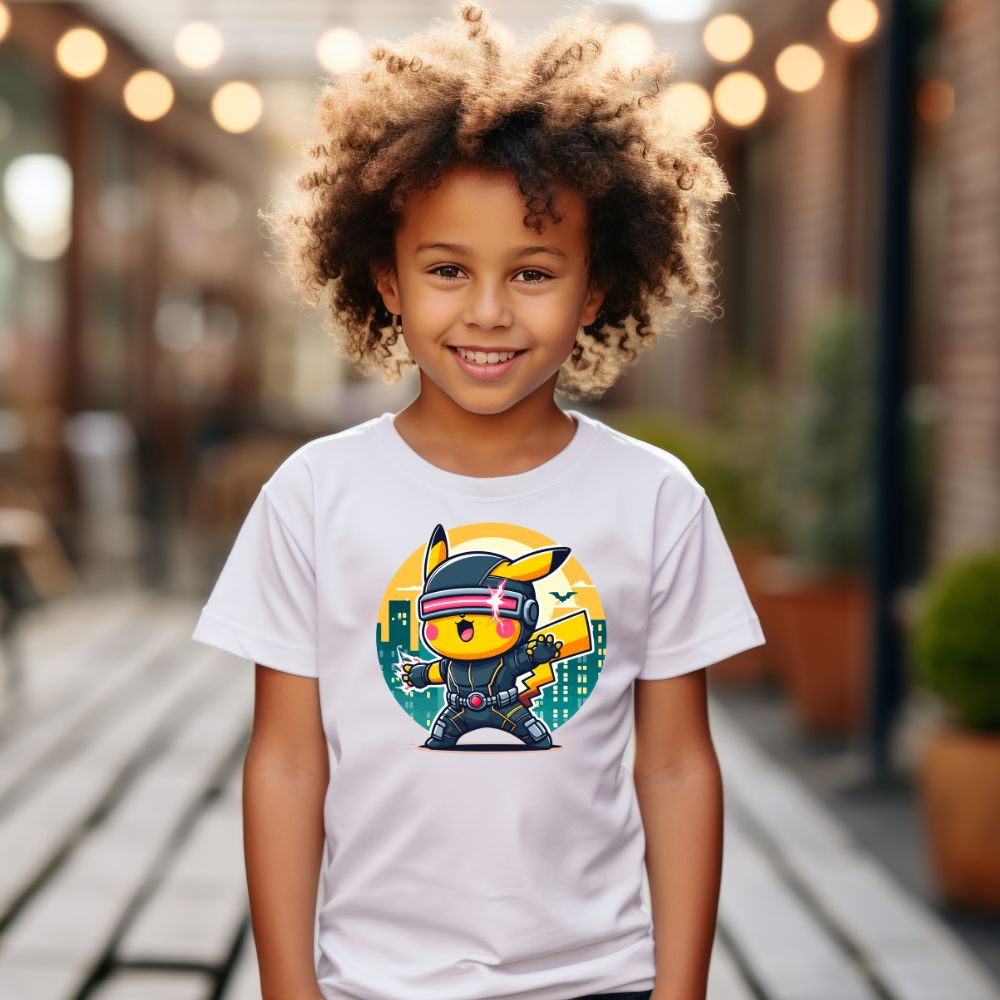 Camiseta Infanto Juvenil Personagens Pikachu Super Heróis Ciclope