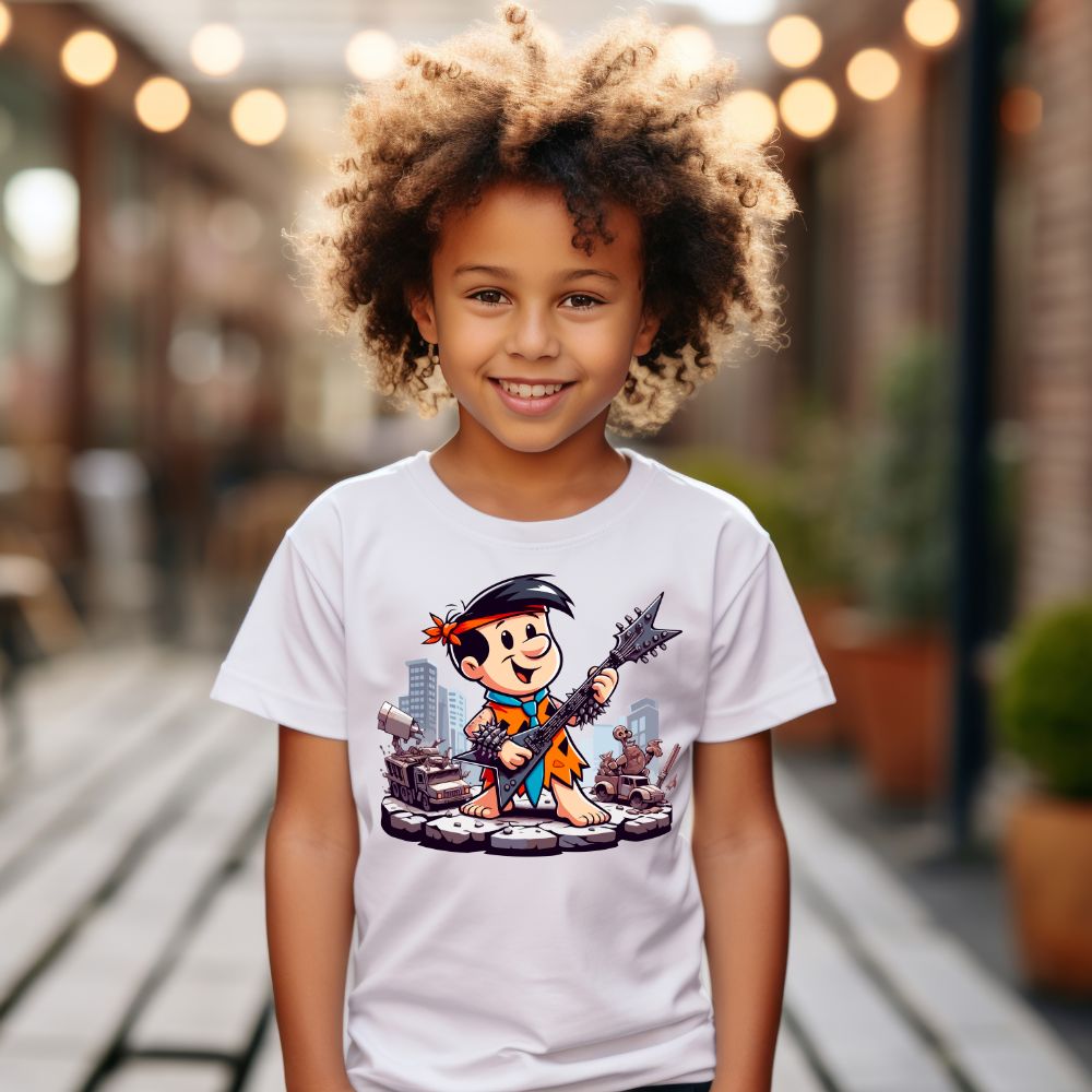 Camiseta Infanto Juvenil Personagens Baby Fred Guitarra The Flintstones