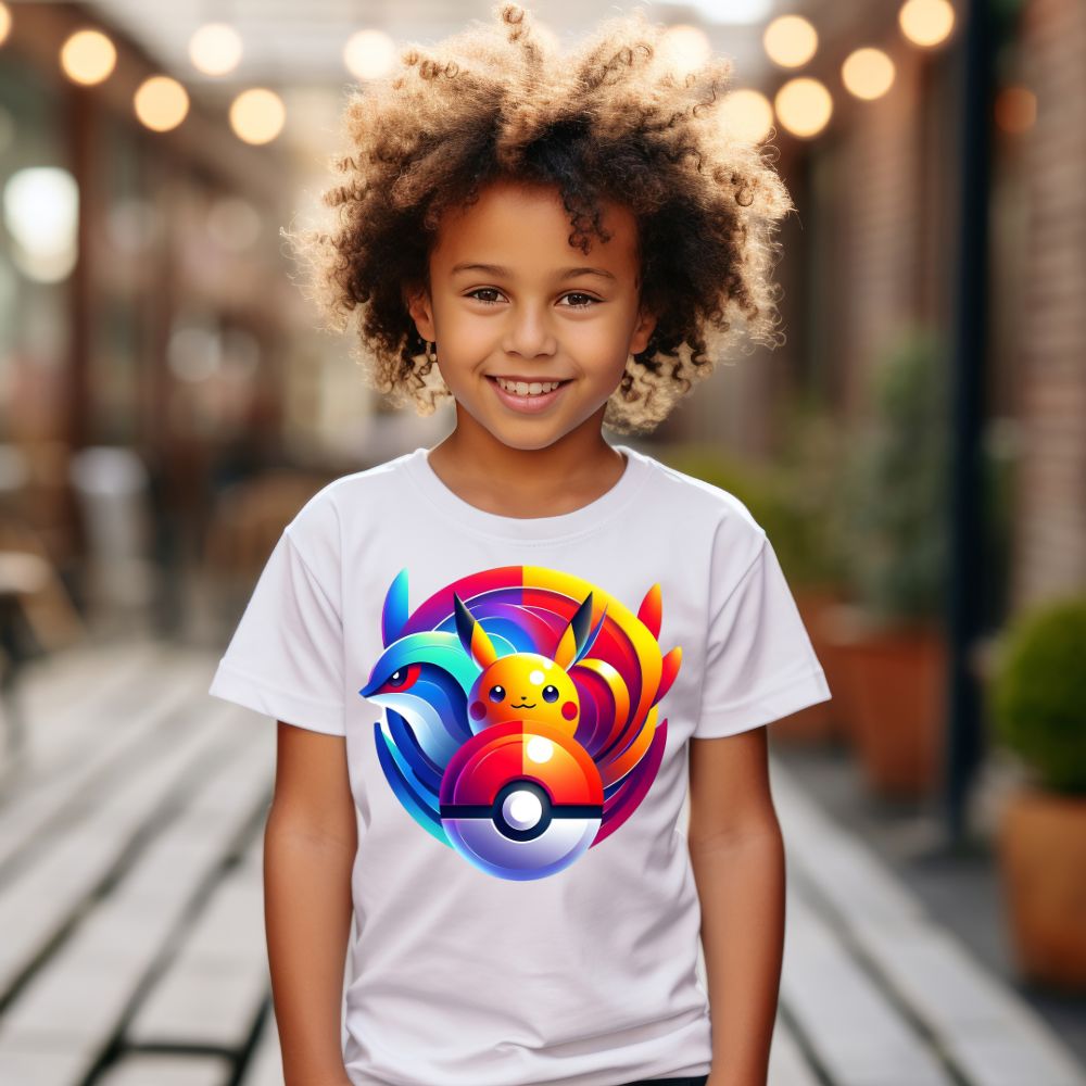 Camiseta Infanto Juvenil Personagens Pikachu Pokémon Vintage Pokebola