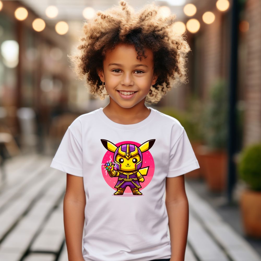 Camiseta Infanto Juvenil Personagens Pikachu Super Heróis Thanos