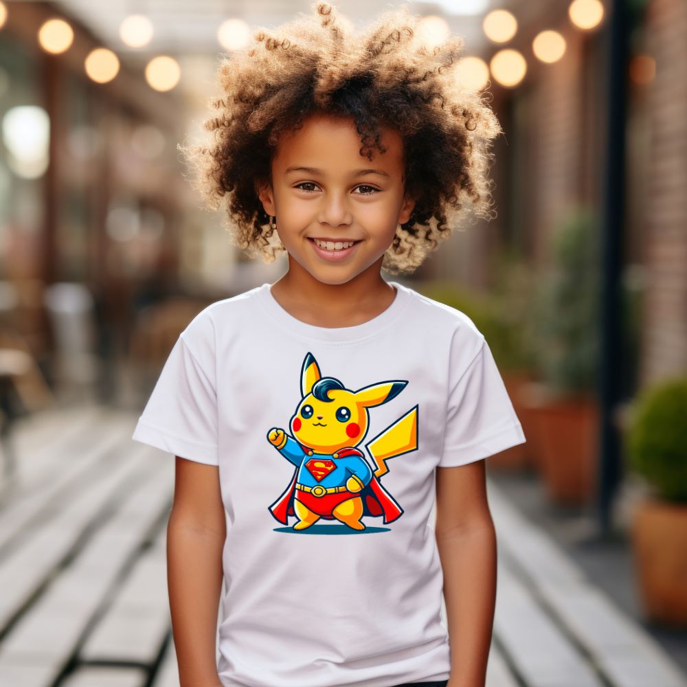 Camiseta Infanto Juvenil Personagens Pikachu Super Heróis Superman