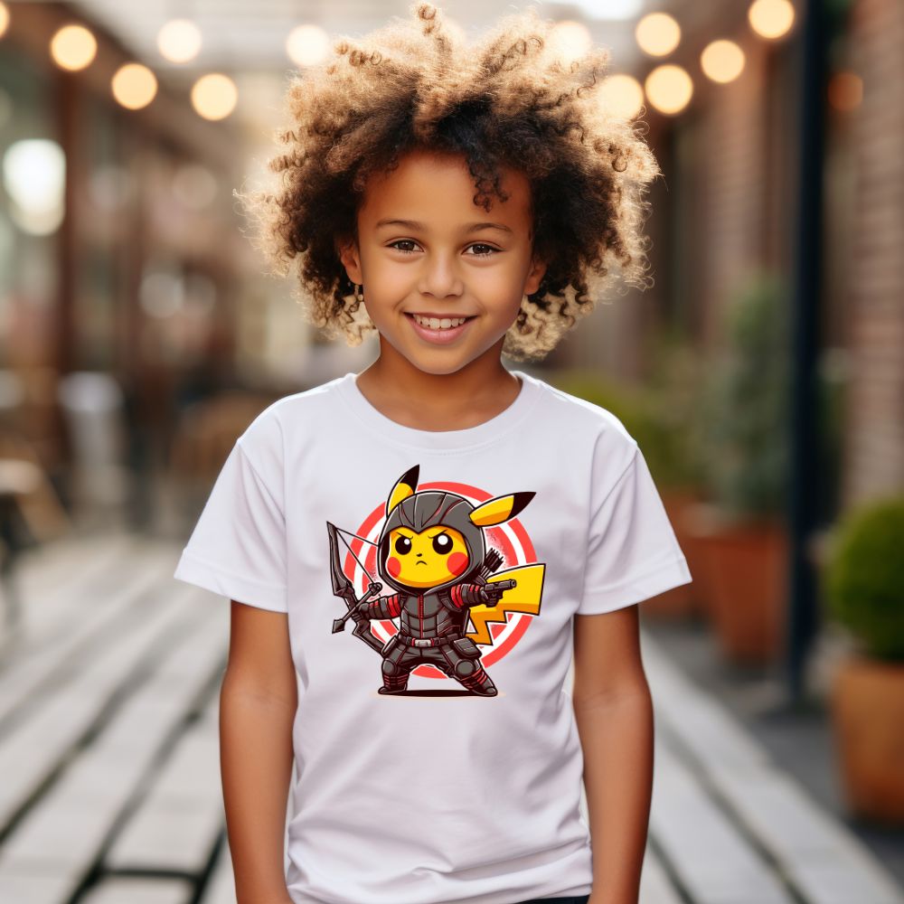 Camiseta Infanto Juvenil Personagens Pikachu Super Heróis Arqueiro