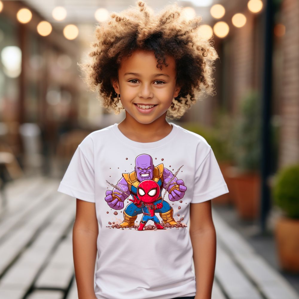Camiseta Infanto Juvenil Personagens Super Heróis Spider vs Thanos