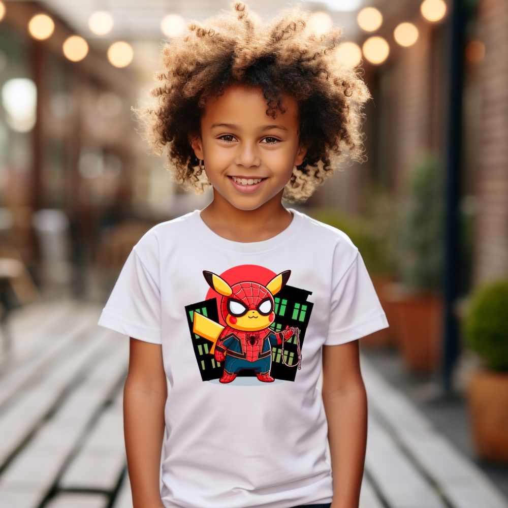 Camiseta Infanto Juvenil Personagens Pikachu Super Heróis Spider Man Homem Aranha