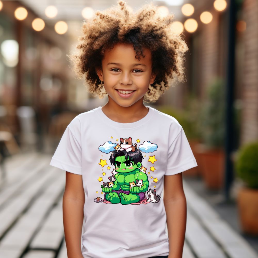 Camiseta Infanto Juvenil Personagens Hulk Gatinhos