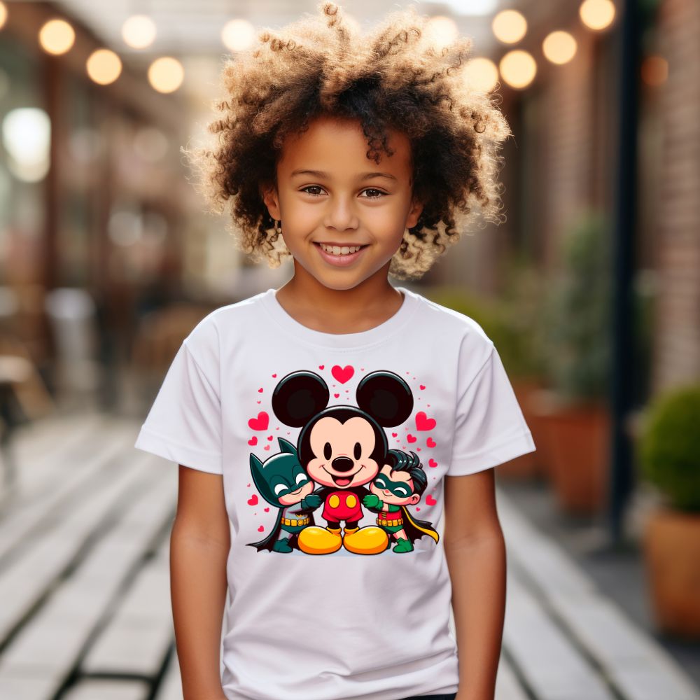 Camiseta Infanto Juvenil Personagens Mickey Hérois Batman Robbin