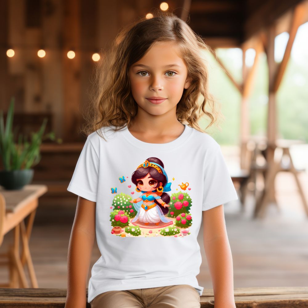 Camiseta Infanto Juvenil Personagens Princesa Jasmine Aladdin
