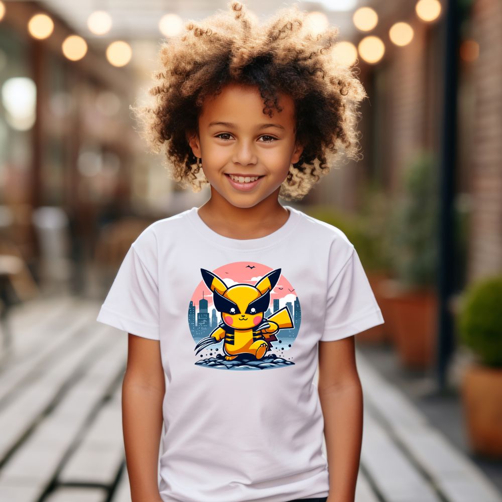 Camiseta Infanto Juvenil Personagens Pikachu Super Heróis Wolverine 01