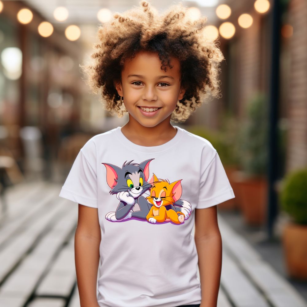 Camiseta Infanto Juvenil Personagens Gatinhos desenhos Tom e Jerry