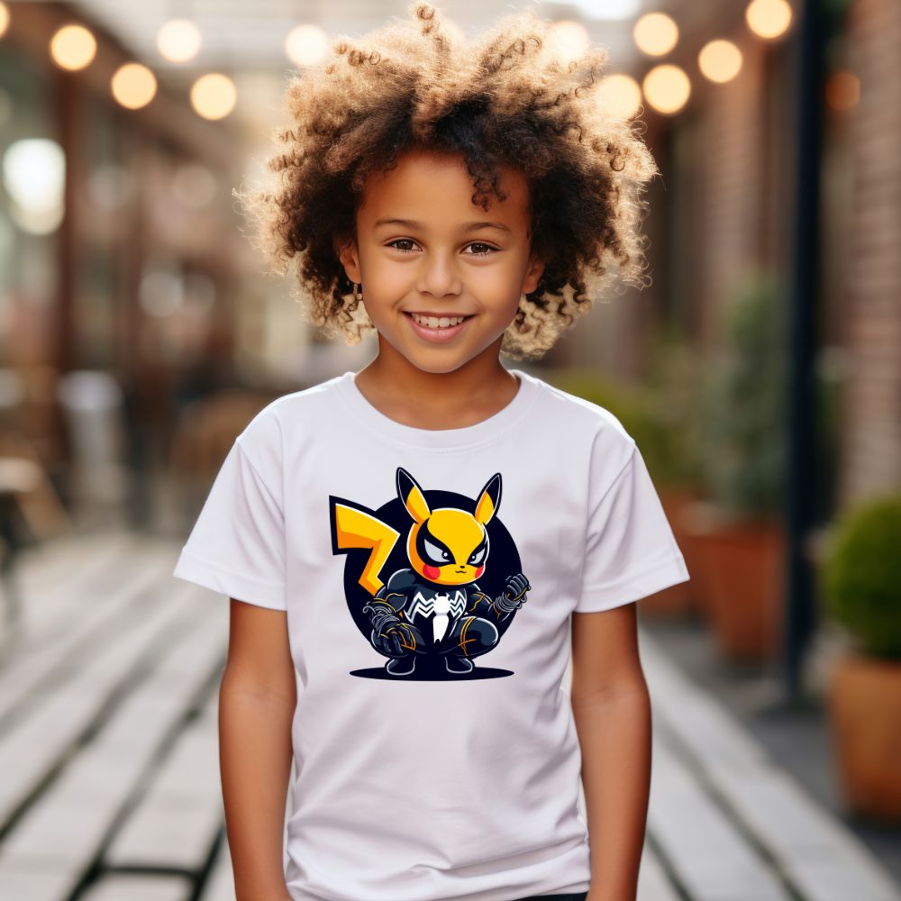 Camiseta Infanto Juvenil Personagens Pikachu Super Heróis Pantera Negra 01