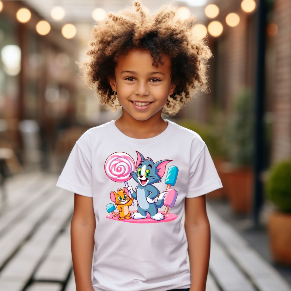 Camiseta Infanto Juvenil Personagens Tom e Jerry Desenho kids