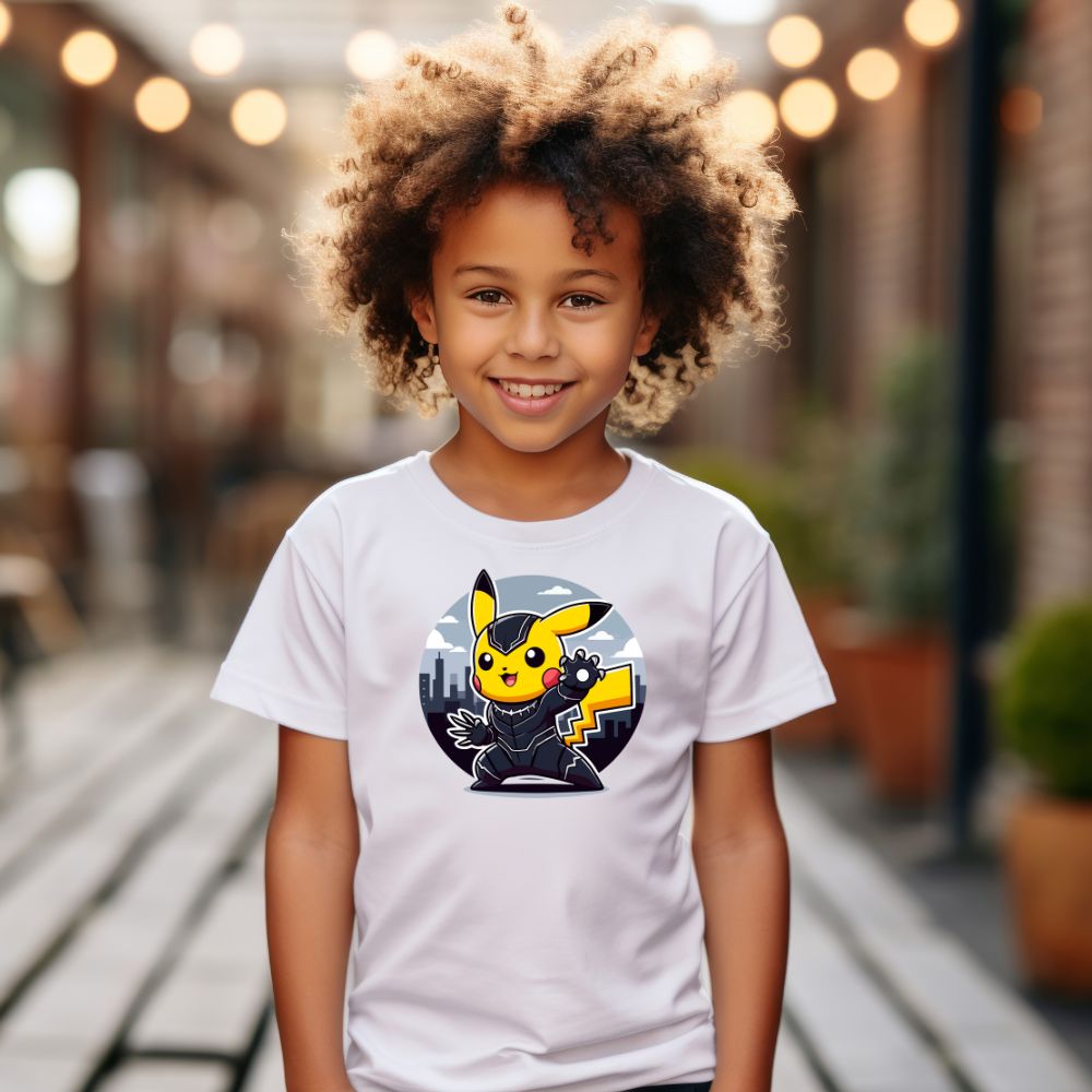 Camiseta Infanto Juvenil Personagens Pikachu Super Heróis Pantera Negra