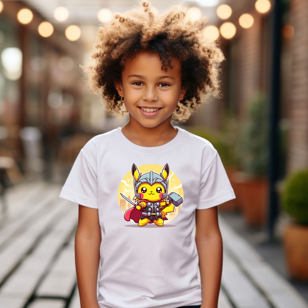 Camiseta Infanto Juvenil Personagens Pikachu Super Heróis Thor