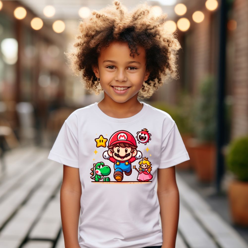 Camiseta Infanto Juvenil Personagens Super Mario World Dino princesa