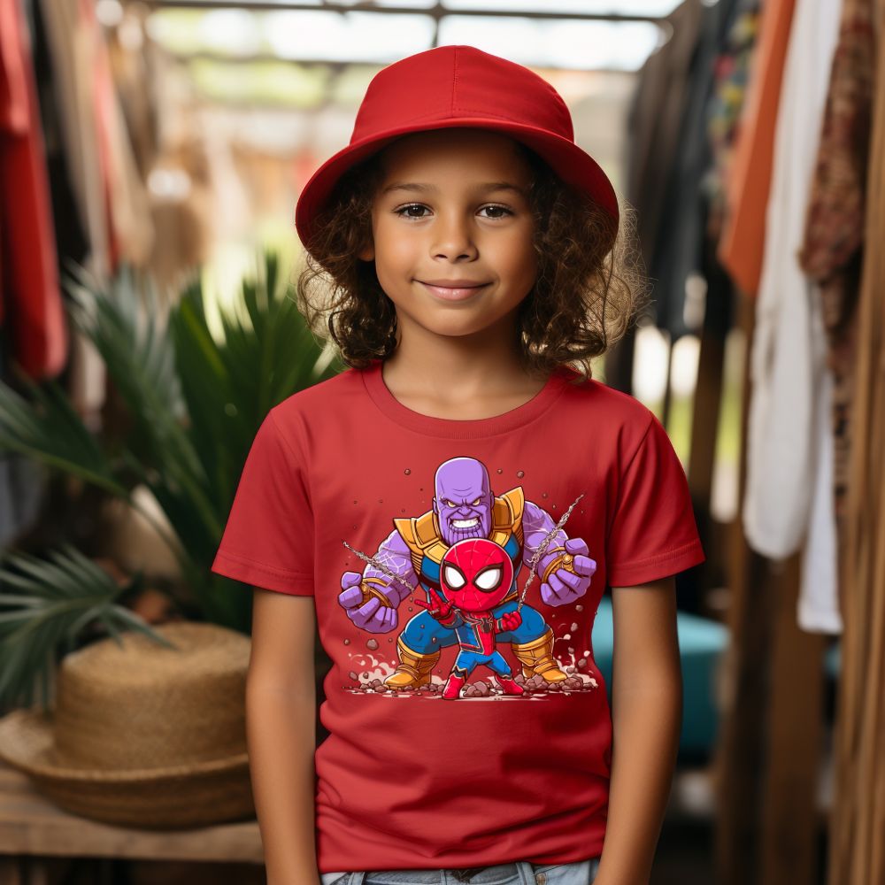 Camiseta Infanto Juvenil Personagens Super Heróis Spider vs Thanos