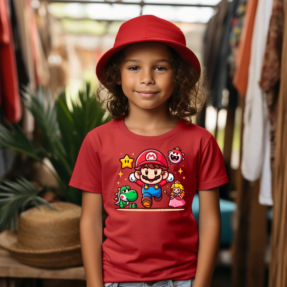 Camiseta Infanto Juvenil Personagens Super Mario World Dino princesa