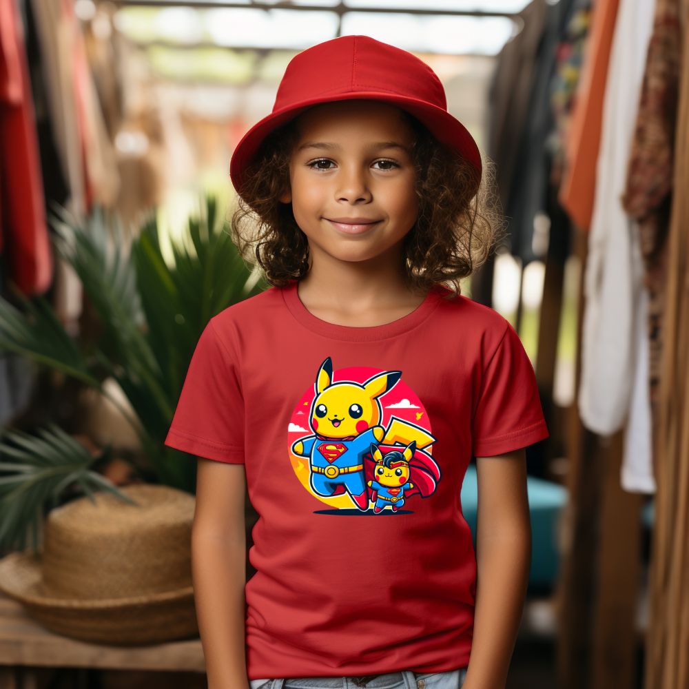 Camiseta Infanto Juvenil Personagens Pikachu Super Heróis Superman