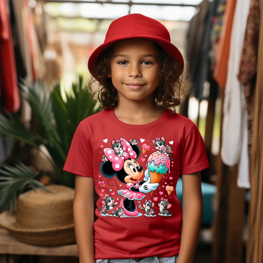 Camiseta Infanto Juvenil Personagens Minnie Sorvetes Personagem Feminina