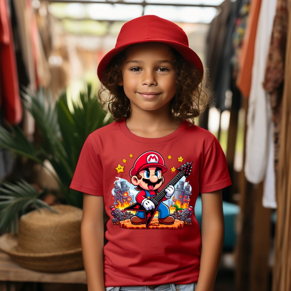 Camiseta Infanto Juvenil Personagens Super Mario Bros Guitarra