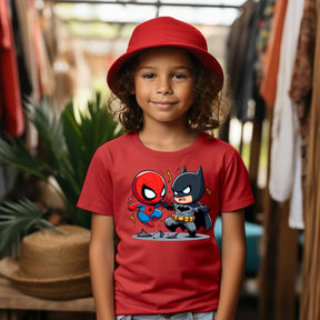 Camiseta Infanto Juvenil Personagens Super Heróis Batman vs Homem Aranha