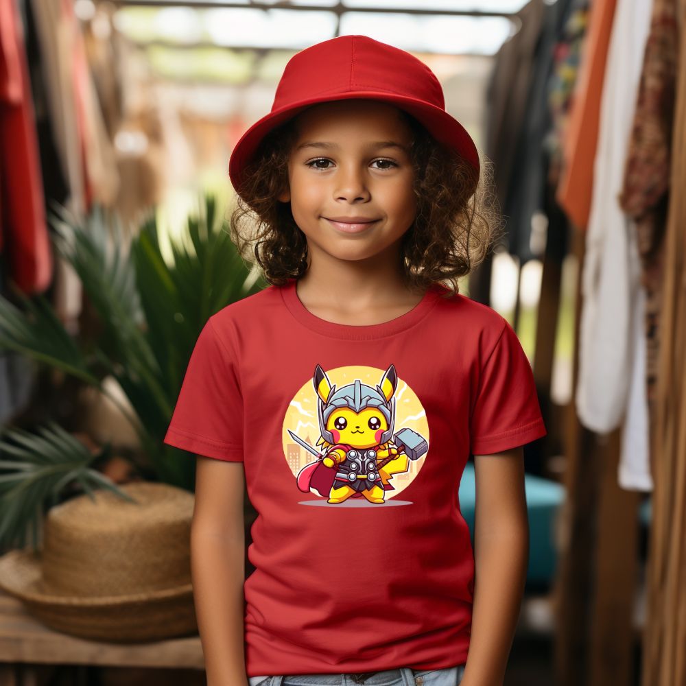 Camiseta Infanto Juvenil Personagens Pikachu Super Heróis Thor