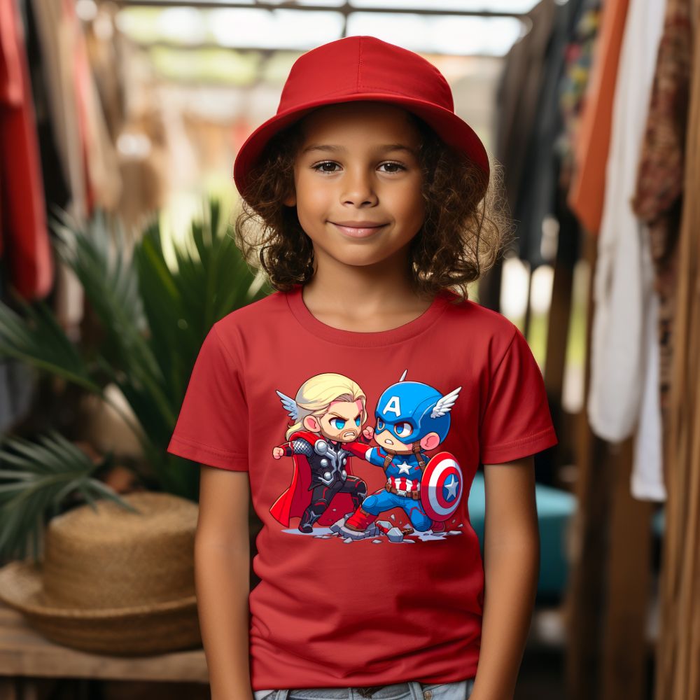 Camiseta Infanto Juvenil Personagens Super Heróis Thor vs Capitão América
